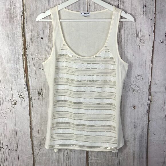 Express Ivory Sequin Tank Top Size Medium NWOT - Picture 1 of 14